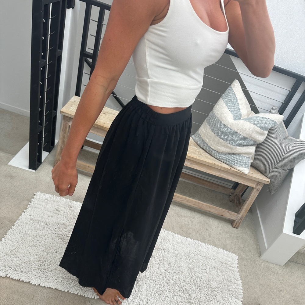 Black High Waisted Flowy Midi Skirt Side Slit Lightweight Summer Vacation Size S - Picture 4 of 12